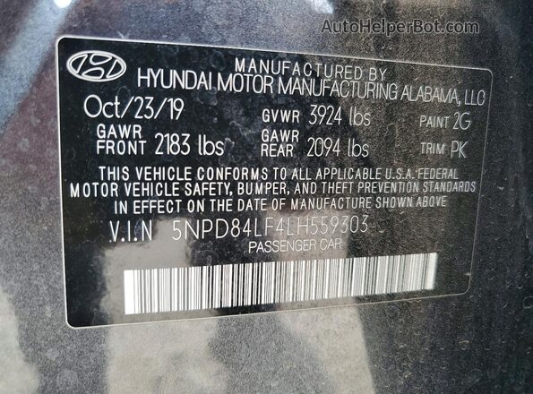 5NPD84LF4LH559303 2020 HYUNDAI ELANTRA Charcoal ძრავის განყოფილების ხედი