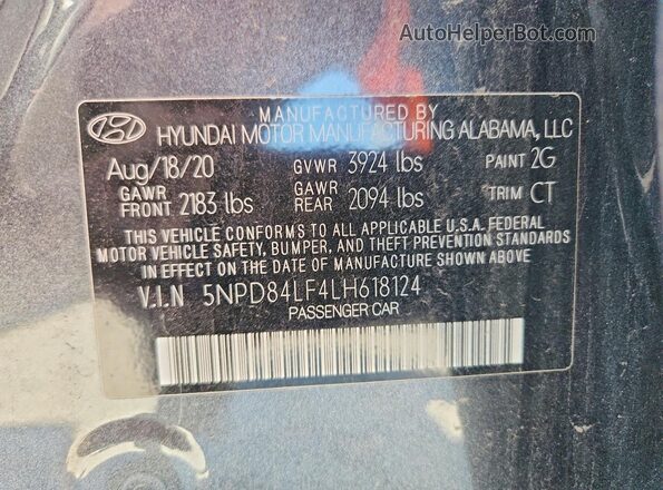 5NPD84LF4LH618124 2020 HYUNDAI ELANTRA Charcoal Widok naklejki z numerem VIN