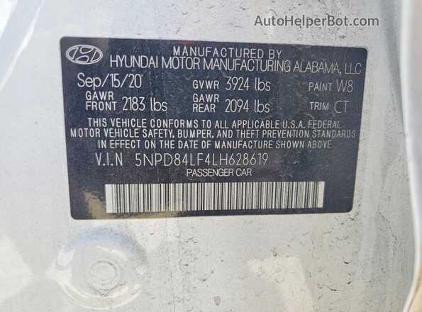 5NPD84LF4LH628619 2020 HYUNDAI ELANTRA White Engine compartment view