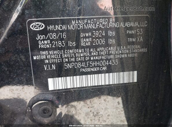 5NPD84LF5HH004433 2017 HYUNDAI ELANTRA Черный Вид подкапотного пространства