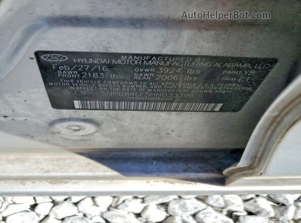 5NPD84LF5HH033396 2017 HYUNDAI ELANTRA Silver Engine compartment view