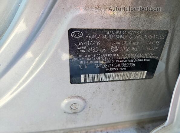 5NPD84LF5HH089306 2017 HYUNDAI ELANTRA Silver ძრავის განყოფილების ხედი