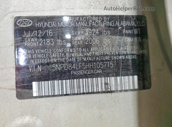 5NPD84LF5HH105715 2017 HYUNDAI ELANTRA Beige Widok komory silnika