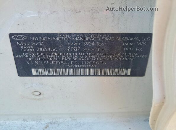 5NPD84LF5HH205006 2017 HYUNDAI ELANTRA White ძრავის განყოფილების ხედი