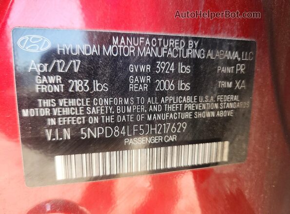 5NPD84LF5JH217629 2018 HYUNDAI ELANTRA Red Widok komory silnika