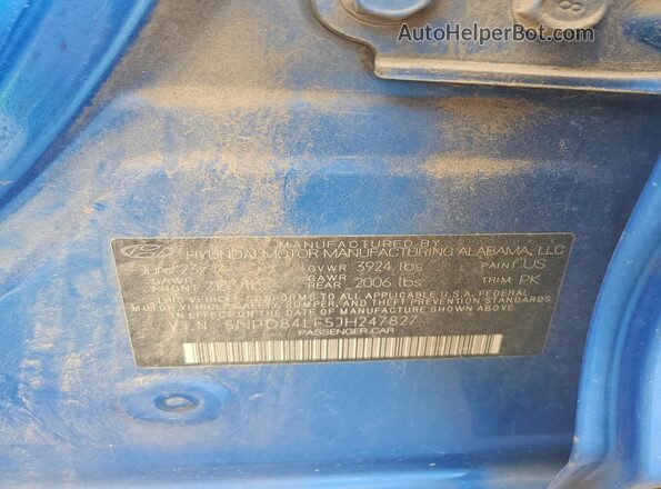 5NPD84LF5JH247827 2018 HYUNDAI ELANTRA Blue ძრავის განყოფილების ხედი
