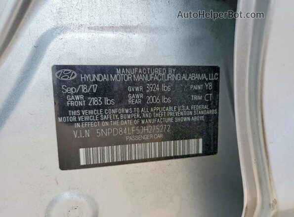5NPD84LF5JH275272 2018 HYUNDAI ELANTRA Gray Widok komory silnika