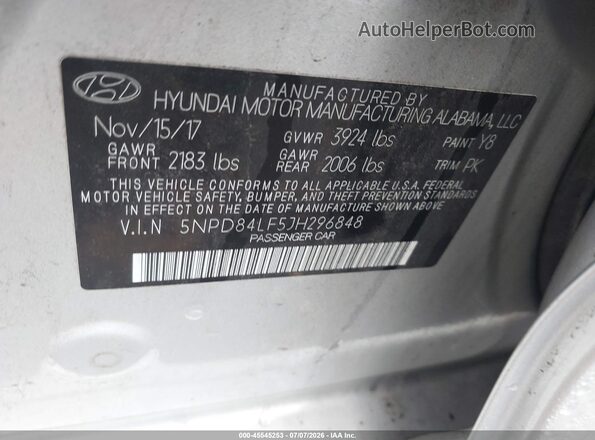 5NPD84LF5JH296848 2018 HYUNDAI ELANTRA Silver Вид підкапотного простору