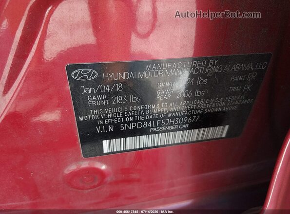 5NPD84LF5JH309677 2018 HYUNDAI ELANTRA Красный Вид подкапотного пространства