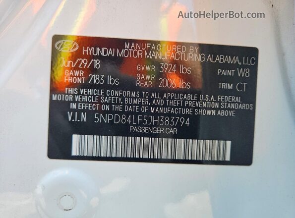 5NPD84LF5JH383794 2018 HYUNDAI ELANTRA Белый Вид подкапотного пространства