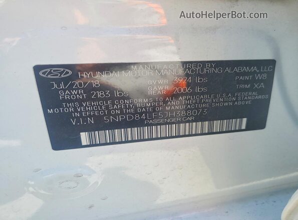 5NPD84LF5JH388073 2018 HYUNDAI ELANTRA White ძრავის განყოფილების ხედი