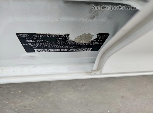 5NPD84LF5KH426158 2019 HYUNDAI ELANTRA White ძრავის განყოფილების ხედი