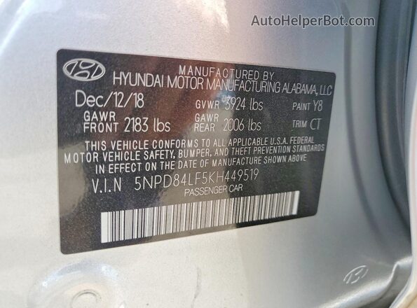 5NPD84LF5KH449519 2019 HYUNDAI ELANTRA Серебряный Вид подкапотного пространства