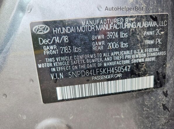 5NPD84LF5KH450542 2019 HYUNDAI ELANTRA Gray Engine compartment view