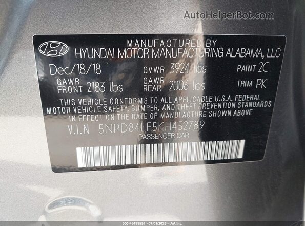 5NPD84LF5KH452789 2019 HYUNDAI ELANTRA Silver Вид підкапотного простору