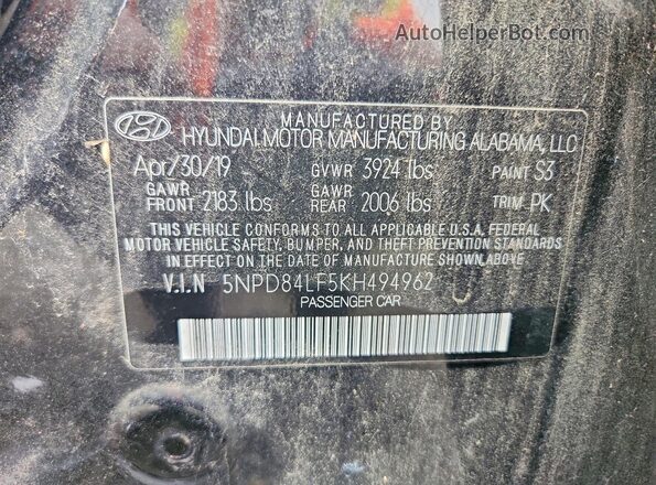 5NPD84LF5KH494962 2019 HYUNDAI ELANTRA Черный Вид подкапотного пространства
