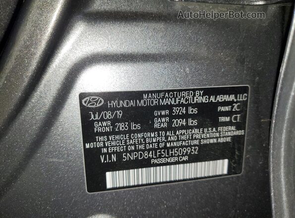 5NPD84LF5LH509932 2020 HYUNDAI ELANTRA Gray ძრავის განყოფილების ხედი