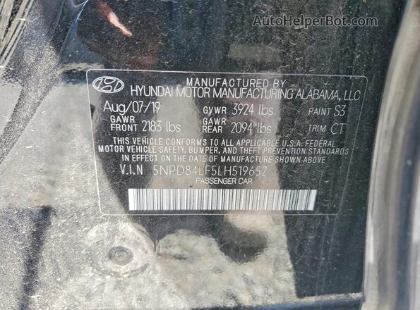 5NPD84LF5LH519652 2020 HYUNDAI ELANTRA Black Widok komory silnika