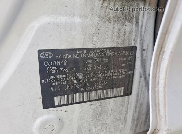 5NPD84LF5LH548567 2020 HYUNDAI ELANTRA White Vista de la etiqueta del VIN