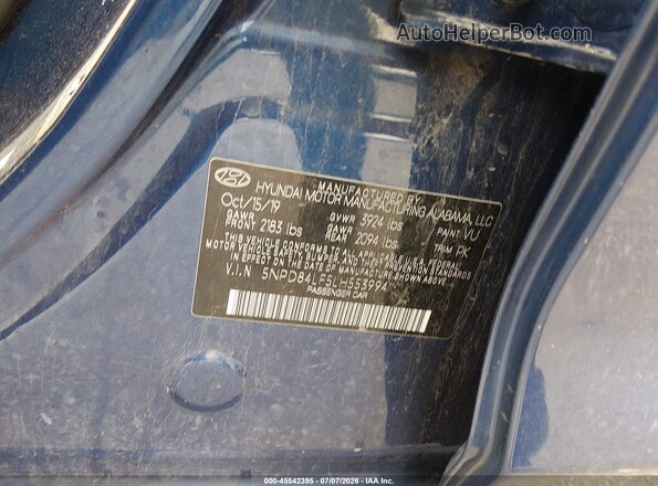 5NPD84LF5LH553994 2020 HYUNDAI ELANTRA Blue Շարժիչի բաժամունքի տեսք