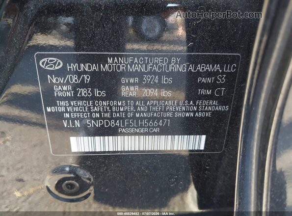 5NPD84LF5LH566471 2020 HYUNDAI ELANTRA Black Вид підкапотного простору