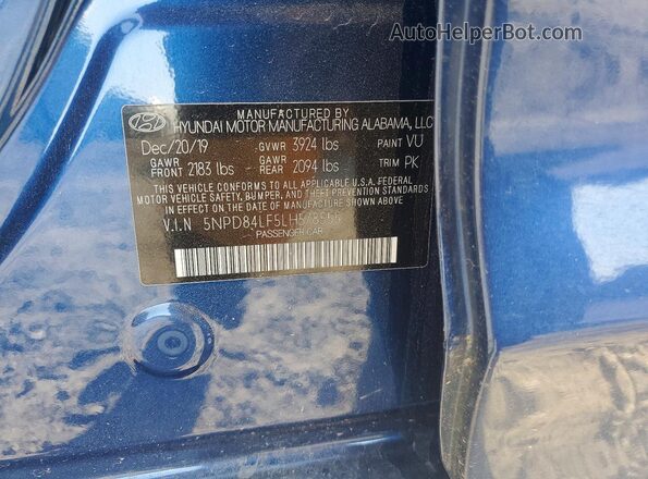 5NPD84LF5LH578555 2020 HYUNDAI ELANTRA Blue Вид наклейки з VIN-кодом