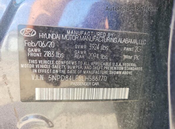 5NPD84LF5LH586770 2020 HYUNDAI ELANTRA Серый Вид наклейки с VIN-кодом
