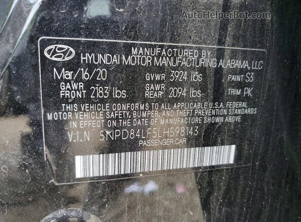 5NPD84LF5LH598143 2020 HYUNDAI ELANTRA Черный Вид подкапотного пространства