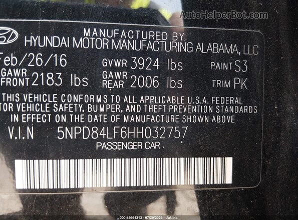 5NPD84LF6HH032757 2017 HYUNDAI ELANTRA Black Вид підкапотного простору