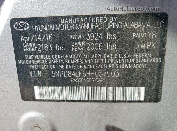 5NPD84LF6HH057903 2017 HYUNDAI ELANTRA Серебряный Вид наклейки с VIN-кодом