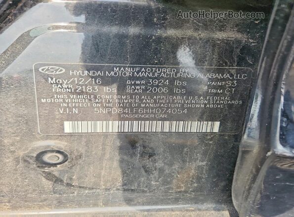 5NPD84LF6HH074054 2017 HYUNDAI ELANTRA Black ძრავის განყოფილების ხედი