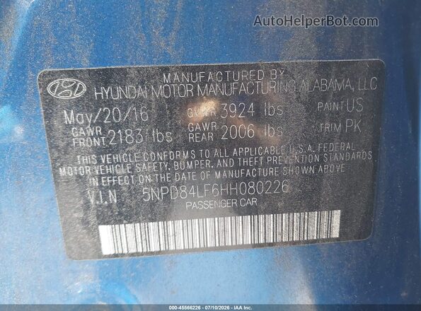5NPD84LF6HH080226 2017 HYUNDAI ELANTRA Blue Engine compartment view