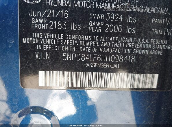 5NPD84LF6HH098418 2017 HYUNDAI ELANTRA Blue Вид підкапотного простору
