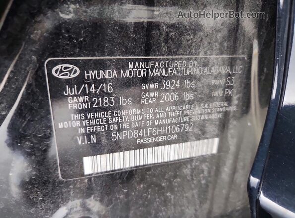 5NPD84LF6HH106792 2017 HYUNDAI ELANTRA Black Engine compartment view