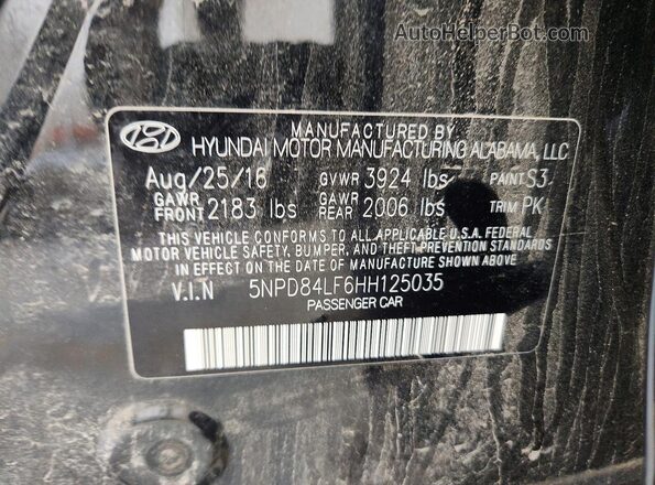 5NPD84LF6HH125035 2017 HYUNDAI ELANTRA Black ძრავის განყოფილების ხედი