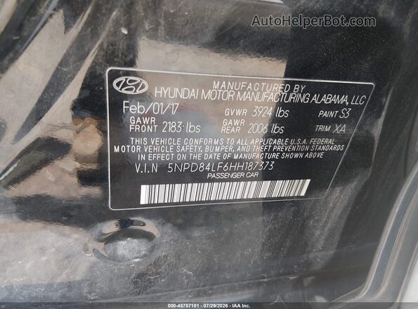5NPD84LF6HH187373 2017 HYUNDAI ELANTRA Black Շարժիչի բաժամունքի տեսք