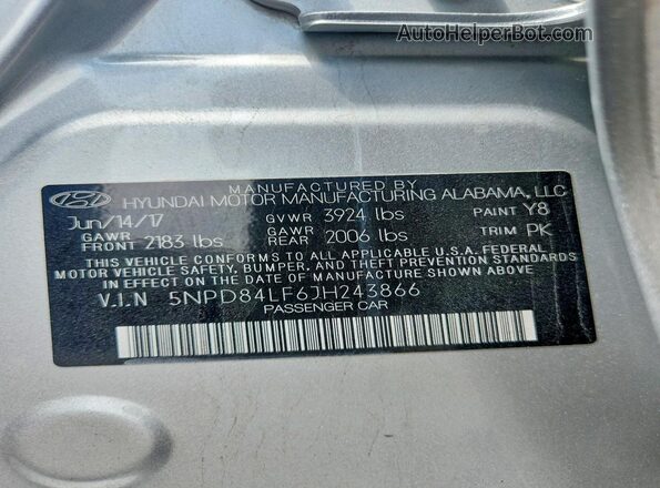 5NPD84LF6JH243866 2018 HYUNDAI ELANTRA Серебряный Вид подкапотного пространства
