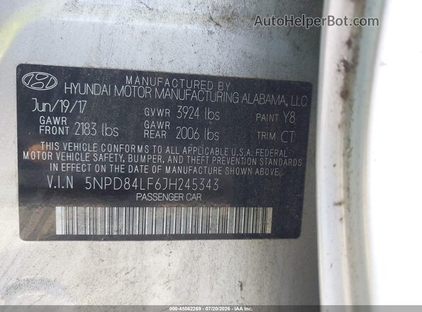 5NPD84LF6JH245343 2018 HYUNDAI ELANTRA Silver Vista del compartimento del motor