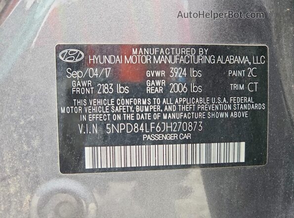 5NPD84LF6JH270873 2018 HYUNDAI ELANTRA Серый Вид подкапотного пространства