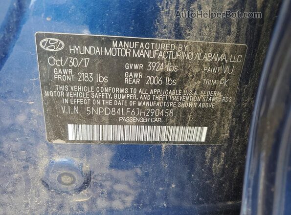 5NPD84LF6JH290458 2018 HYUNDAI ELANTRA Blue Вид підкапотного простору