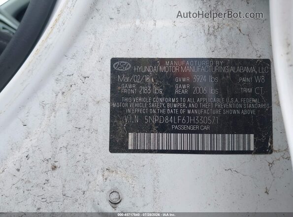 5NPD84LF6JH330571 2018 HYUNDAI ELANTRA White Vista del compartimento del motor