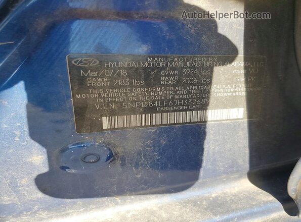 5NPD84LF6JH332689 2018 HYUNDAI ELANTRA Blue Engine compartment view