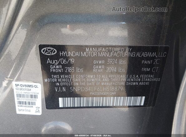 5NPD84LF6LH518879 2020 HYUNDAI ELANTRA Gray Շարժիչի բաժամունքի տեսք