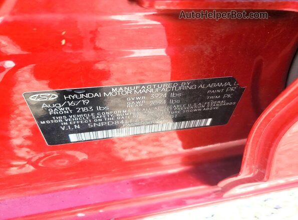 5NPD84LF6LH524701 2020 HYUNDAI ELANTRA Red Вид підкапотного простору