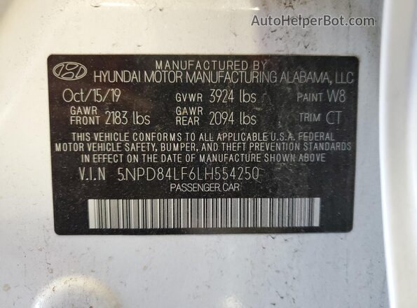 5NPD84LF6LH554250 2020 HYUNDAI ELANTRA White VIN sticker view