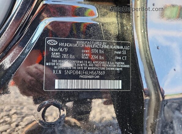 5NPD84LF6LH567869 2020 HYUNDAI ELANTRA Black ძრავის განყოფილების ხედი