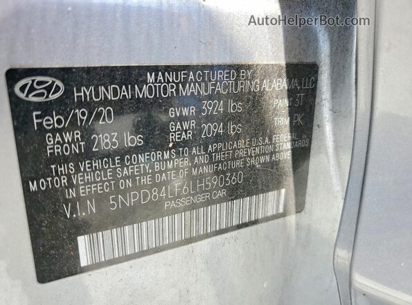 5NPD84LF6LH590360 2020 HYUNDAI ELANTRA Silver Շարժիչի բաժամունքի տեսք