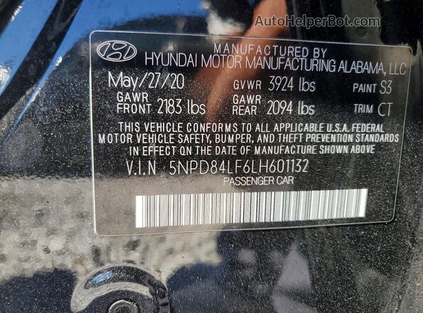 5NPD84LF6LH601132 2020 HYUNDAI ELANTRA Черный Вид наклейки с VIN-кодом