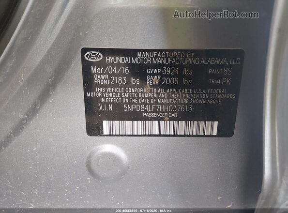 5NPD84LF7HH037613 2017 HYUNDAI ELANTRA Gray Engine compartment view