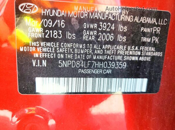 5NPD84LF7HH039359 2017 HYUNDAI ELANTRA Burgundy Vista del compartimento del motor